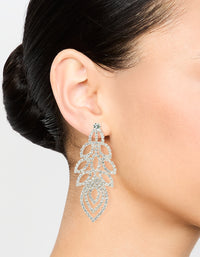 Silver Diamante Large Peacock Feather Drop Earrings - link has visual effect only