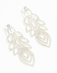 Silver Diamante Large Peacock Feather Drop Earrings - link has visual effect only