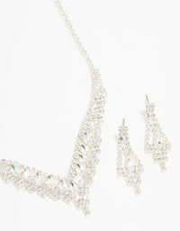 Silver Diamante Marquise Zigzag V Necklace & Earring Set - link has visual effect only