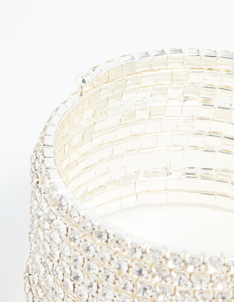 Silver Diamante Wrapped Multirow Wrist Cuff - Lovisa