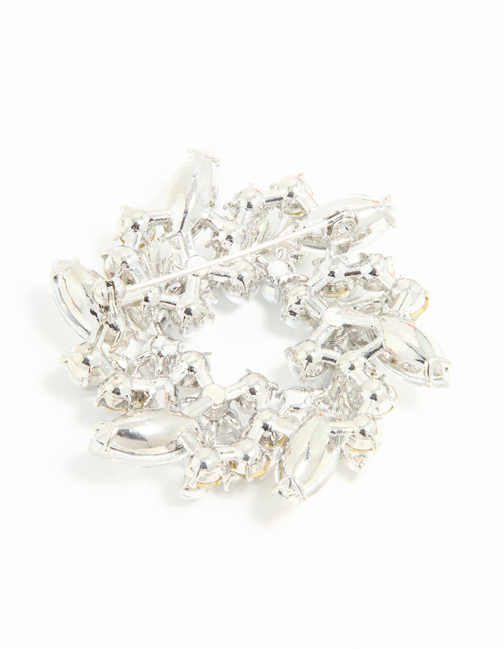 Silver Diamante Pearl Wreath Brooch