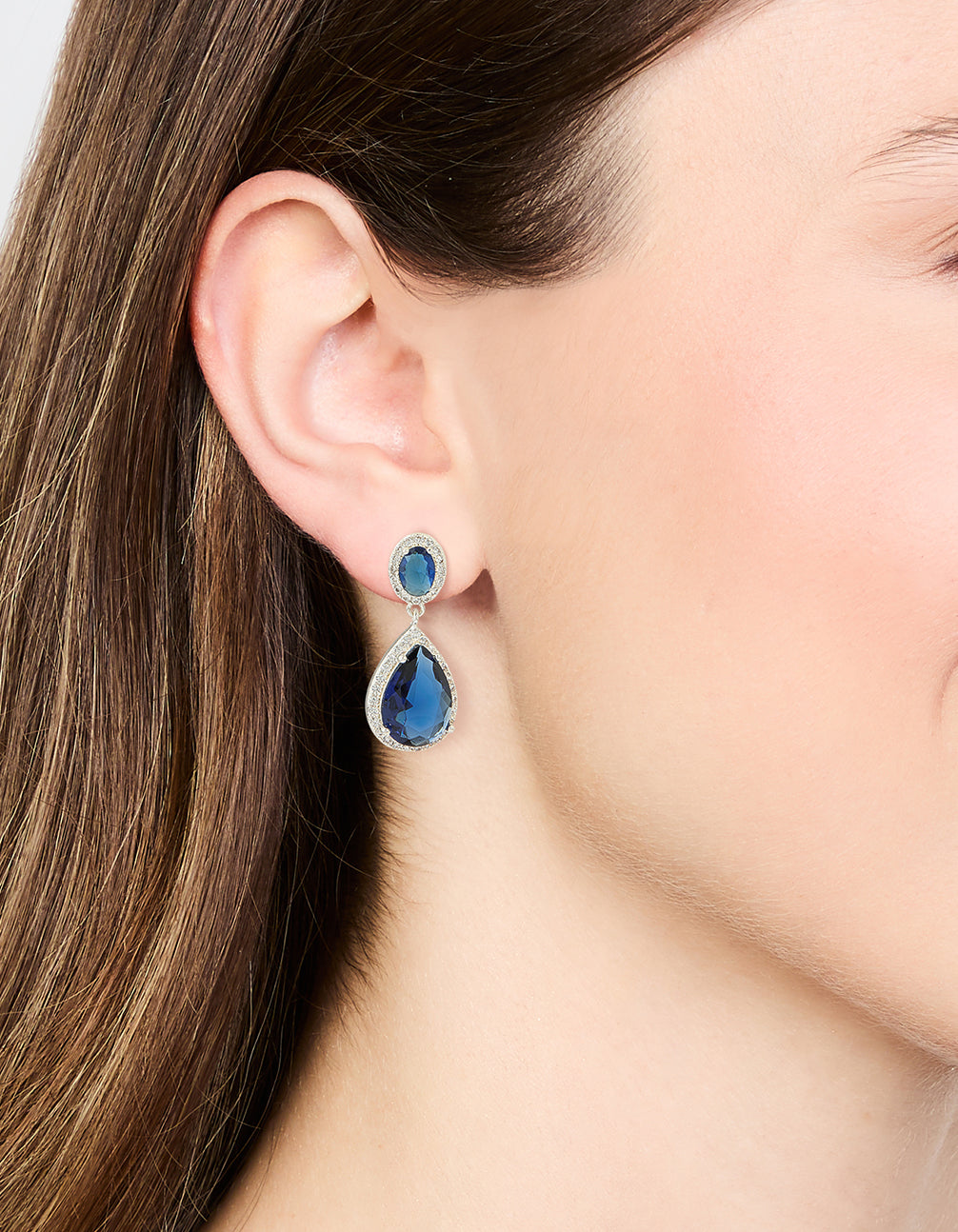 Silver Plated Sapphire Cubic Zirconia Teardrop Earrings