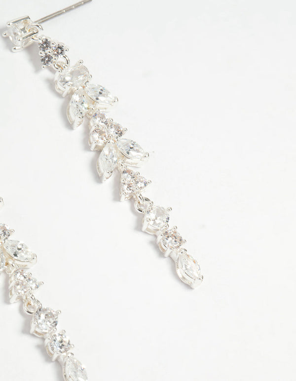 Silver Plated Cubic Zirconia Alternating Vine Linear Drop Earrings