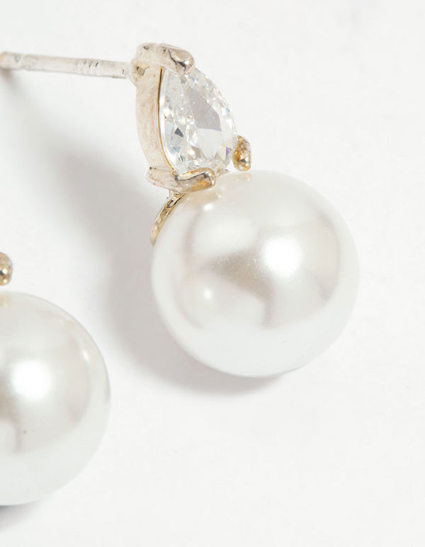 Silver Plated Mini Cubic Zirconia Pearl Drop Earrings