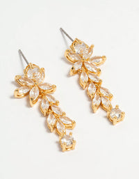 Gold Plated Cubic Zirconia Medium Flower Vine Drop Earrings - link has visual effect only