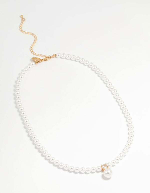 Gold Plated Pearl Cubic Zirconia Necklace