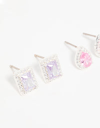 Silver Cubic Zirconia Teardrop & Square Stud Earrings 3-Pack - link has visual effect only
