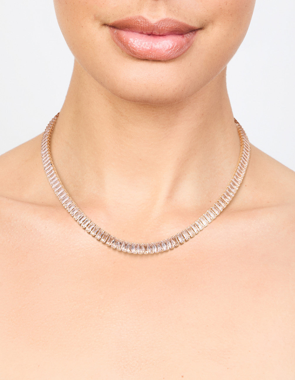 Gold Cubic Zirconia Baguette Short Necklace