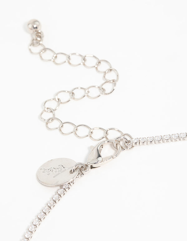 Silver Cubic Zirconia Bow Pendant Necklace