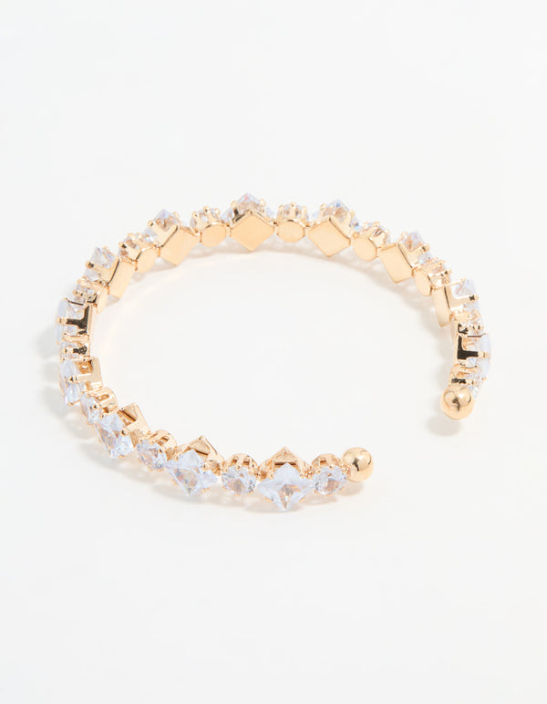 Gold Cubic Zirconia Mixed Shape Wrist Cuff