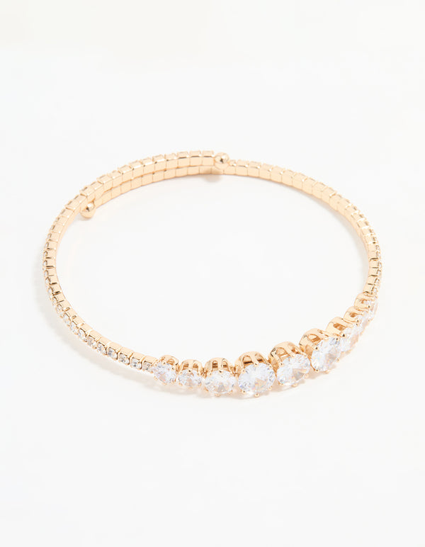 Gold Cubic Zirconia Round Wrist Cuff