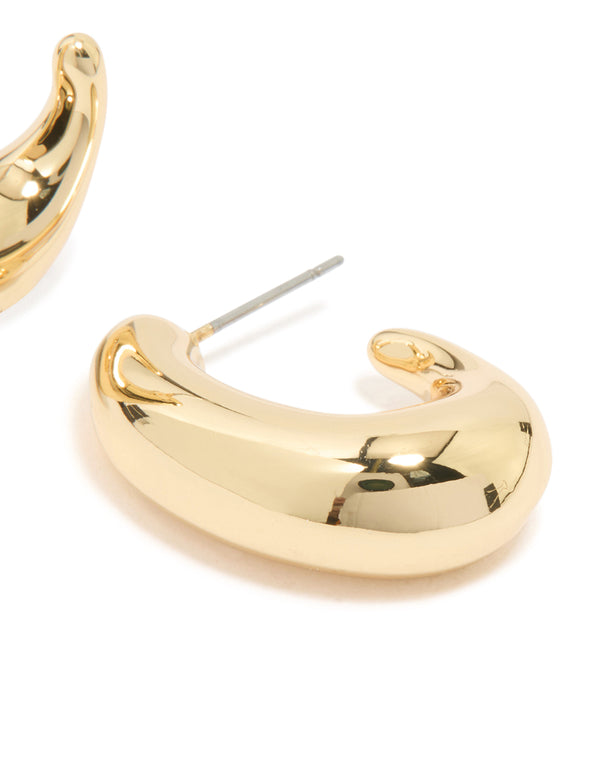Gold Plated Brass Elongated Chunky Hoop Earrings