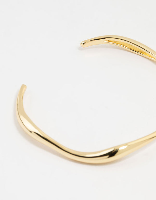 Gold Plated Brass Wavy Open Wrist Cuff