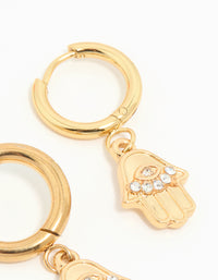 Waterproof Gold Plated Stainless Steel Hamsa Hand Hoop Earrings - link has visual effect only