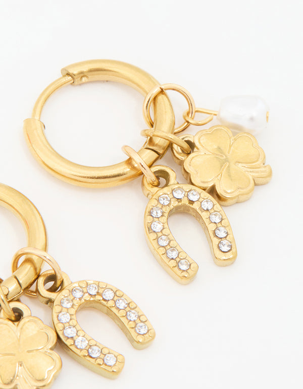 Waterproof Gold Plated Stainless Steel Diamante Horseshoe Hoop Earrings