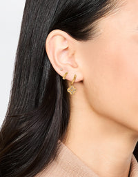 Waterproof Gold Plated Stainless Steel Cubic Zirconia Flower Hoop Earrings 3-Pack - link has visual effect only