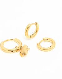 Waterproof Gold Plated Stainless Steel Clover Clean Earrings 3-Pack - link has visual effect only