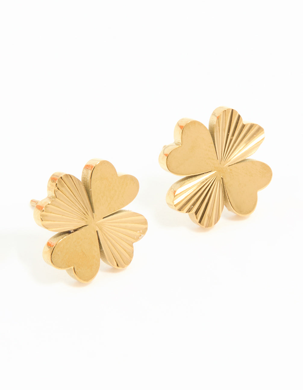 Waterproof Gold Plated Stainless Steel Ribbed Clover Stud Earrings