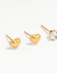 Waterproof Gold Plated Stainless Steel Diamante Star & Heart Stud Earrings 3-Pack - link has visual effect only