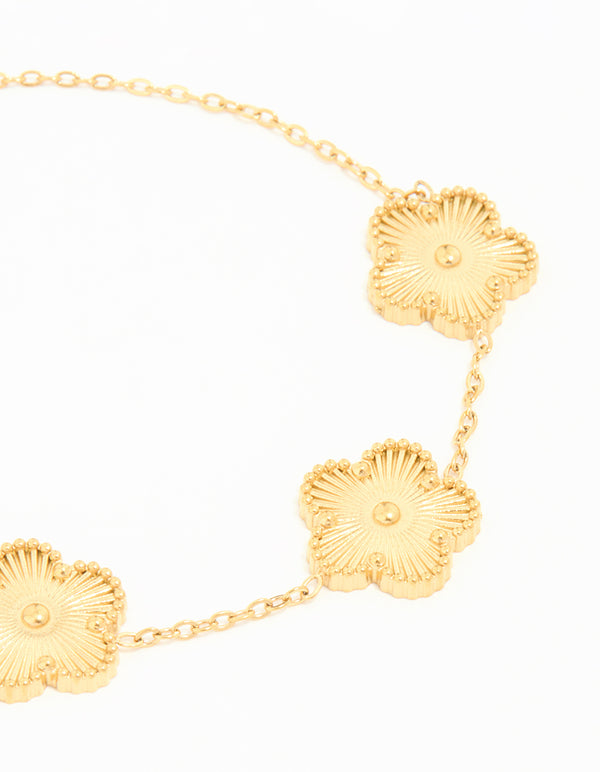 Waterproof Gold Plated Stainless Steel Flower Bracelet