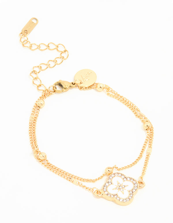 Waterproof Gold Plated Stainless Steel Flower Enamel Layered Bracelet