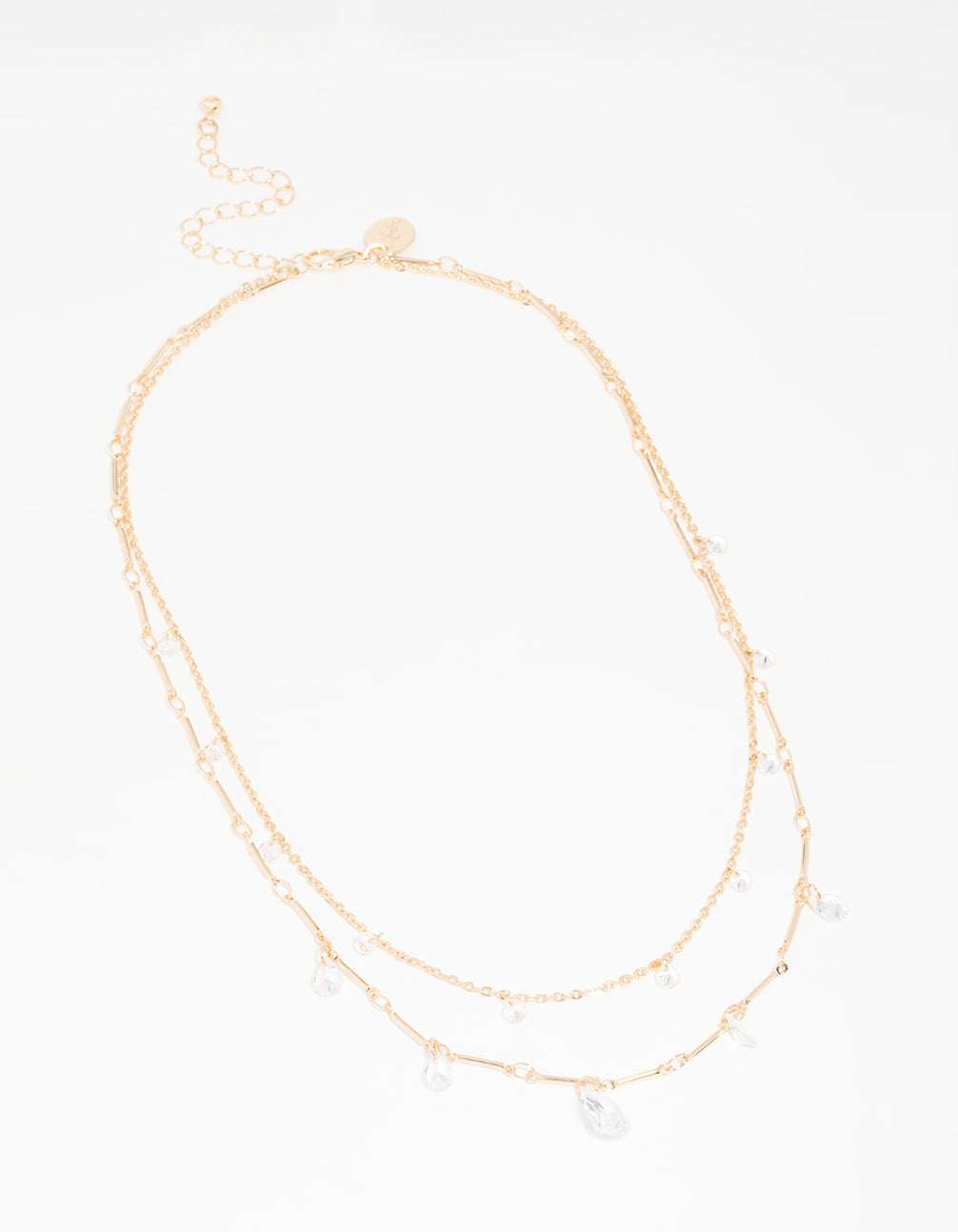 Gold Cubic Zirconia Teardrop Layered Necklace