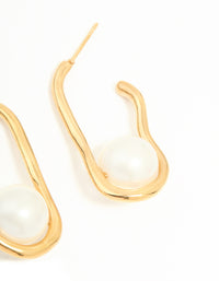 Waterproof Gold Plated Stainless Steel Pearl Twist Hoop Earrings - link has visual effect only