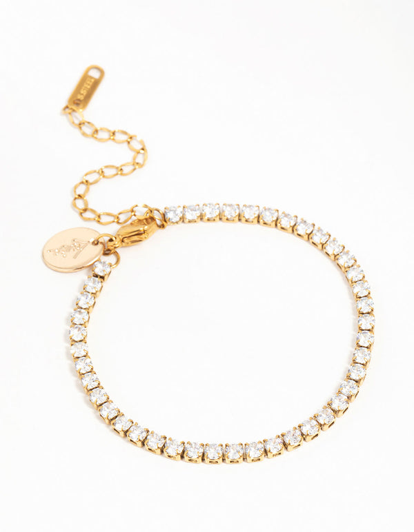 Waterproof Gold Plated Stainless Steel Cubic Zirconia Tennis Bracelet