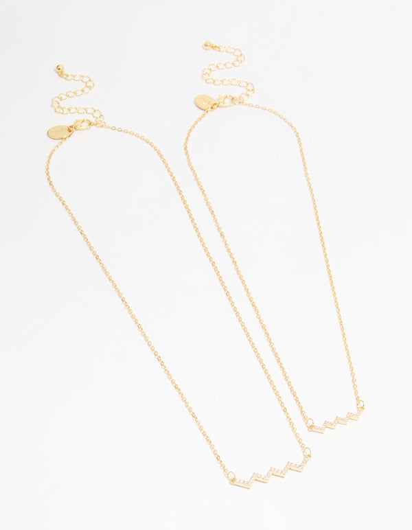 Gold Plated Cubic Zirconia Zig Zag Pendant Necklace Pack