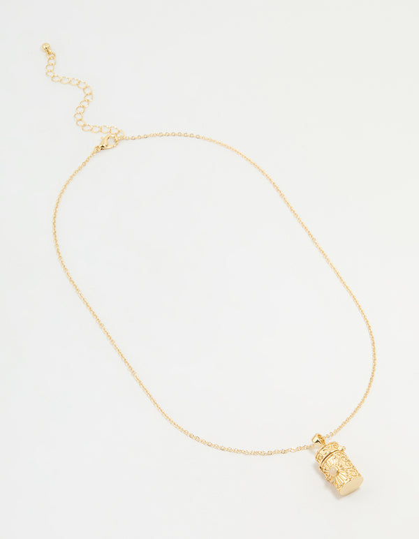 Gold Plated Barrel Pendant Necklace