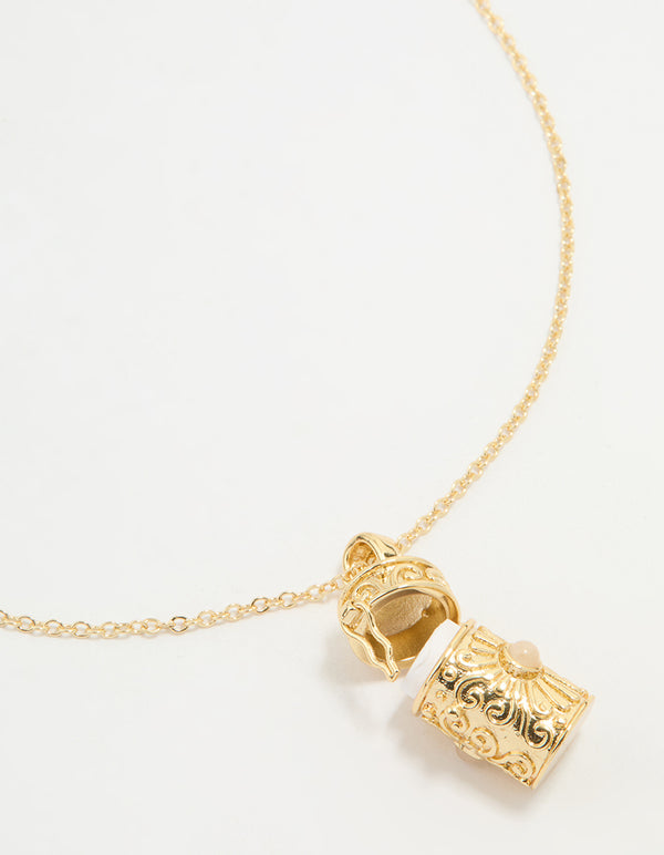 Gold Plated Barrel Pendant Necklace