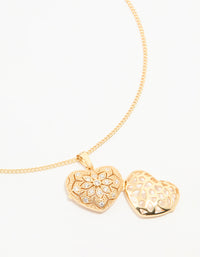 Gold Plated Cubic Zirconia Heart Locket Pendant Necklace - link has visual effect only