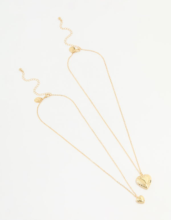 Gold Plated Heart Pendant Necklaces 2-Pack