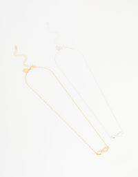 Mixed Metal Infinity Cubic Zirconia Pendant Necklaces 2-Pack - link has visual effect only