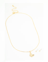Gold Plated Cubic Zirconia Butterfly Necklace & Stud Earrings Set - link has visual effect only