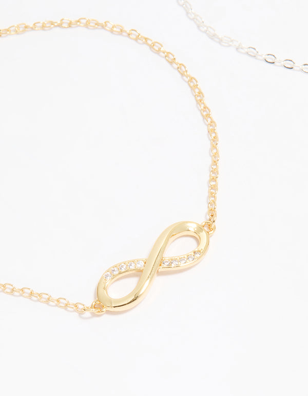 Mixed Metal Infinity Cubic Zirconia Toggle Bracelets 2-Pack