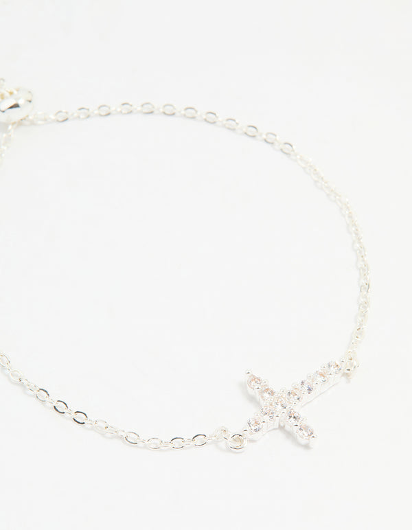 Mixed Metal Cubic Zirconia Cross Toggle Bracelets 2-Pack