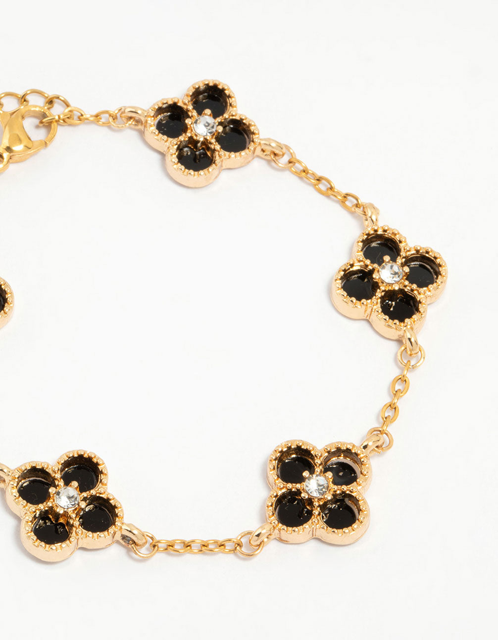 Waterproof Gold Plated Stainless Steel Black Flower Bracelet