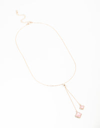 Rose Gold Cubic Zirconia Pink Flower Y-Necklace - link has visual effect only