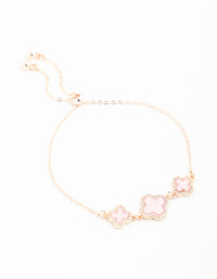 Rose Gold Cubic Zirconia Pink Flower Trio Toggle Bracelet - link has visual effect only