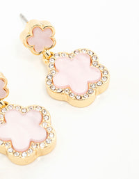 Gold Plated Pink Flower Drop Earrings - link has visual effect only