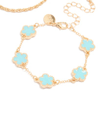 Gold Blue Flower & Chain Bracelets 3-Pack - link has visual effect only