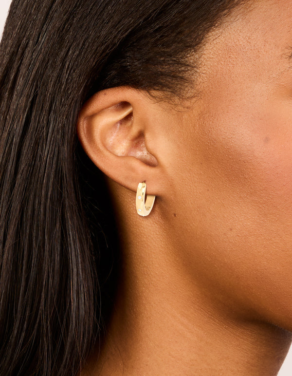 Waterproof Gold Plated Stainless Steel Cubic Zirconia Trio Huggie Earrings