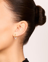 Gold Plated Surgical Steel Pink Cubic Zirconia Butterfly Sleeper Earrings - link has visual effect only