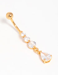 Gold Plated Cubic Zirconia Triple Drop Belly Bar
