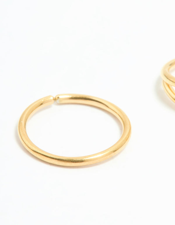 Gold Plated Surgical Steel Cubic Zirconia Layered & Smooth Nose Rings 2-Pack