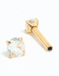 Gold Plated Surgical Steel Cubic Zirconia Reversible Flat Back Stud - link has visual effect only