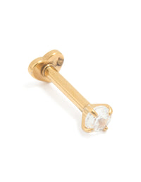 Gold Plated Surgical Steel Cubic Zirconia Reversible Heart Flat Back Stud - link has visual effect only