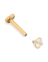 Gold Plated Surgical Steel Cubic Zirconia Reversible Heart Flat Back Stud - link has visual effect only