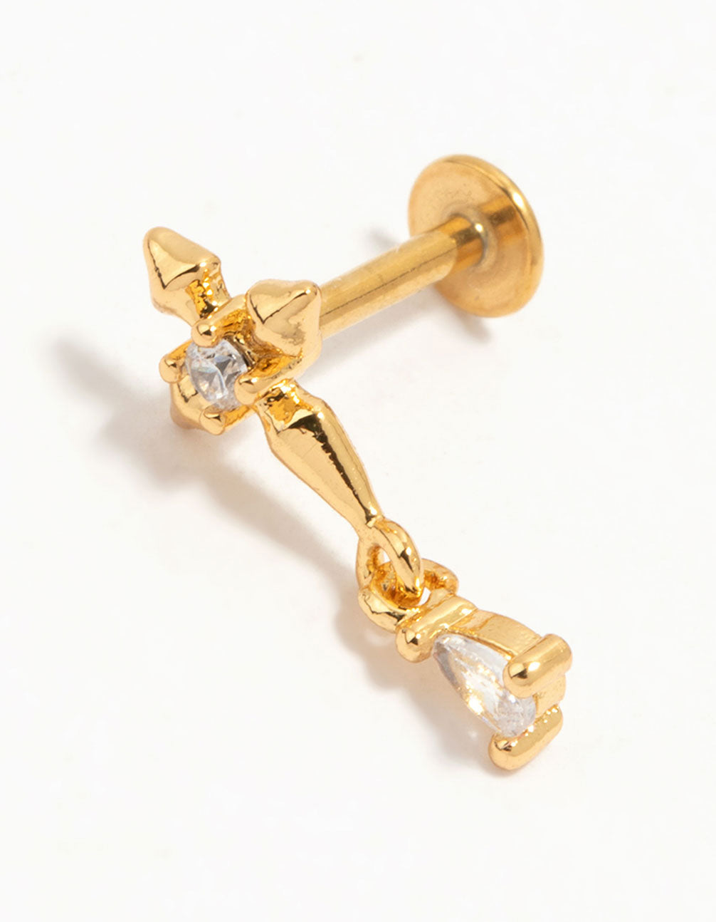 Gold Plated Surgical Steel Cubic Zirconia Micro Cross Flat Back Stud